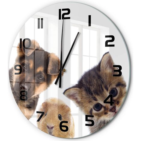 Horloge Murale Ronde Originale en Verre Silencieuse Design Moderne Salon Animaux de compagnie fi 60 cm (1/5)