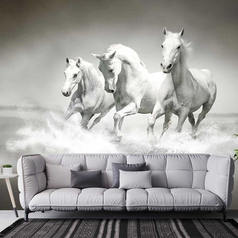 Papier peint chevaux blancs au galop papier peint (1/5)