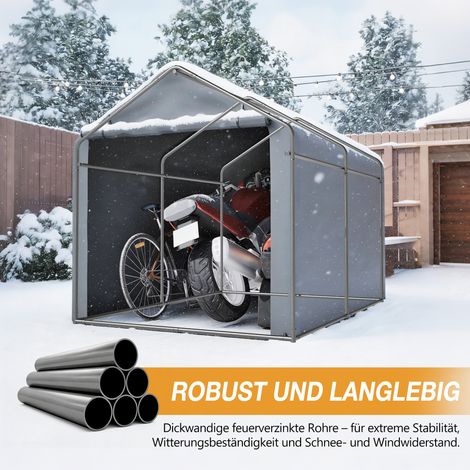 Abri à vélos 187 x 100 x 160 cm, structure en acier thermolaqué noir, tente résistante aux intempéries avec bâche en polyéthylène gris foncé pour vélos et outils de jardin – idéal pour balcon, terrass