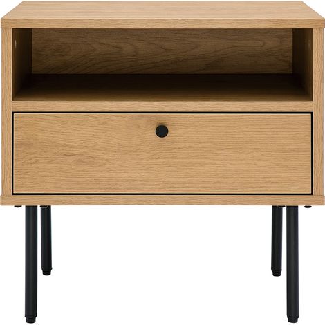 Table de chevet avec rangements finition bois clair chêne et métal noir PERNELLE (1/5)