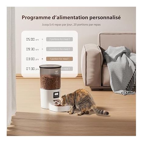 Automatic Cat Food Dispenser with Programmable Timer – 5 L Automatic Feeder for Cats and Small Dogs, Automatic Feeding Bowl, 1-6 Meals per Day (1/4)