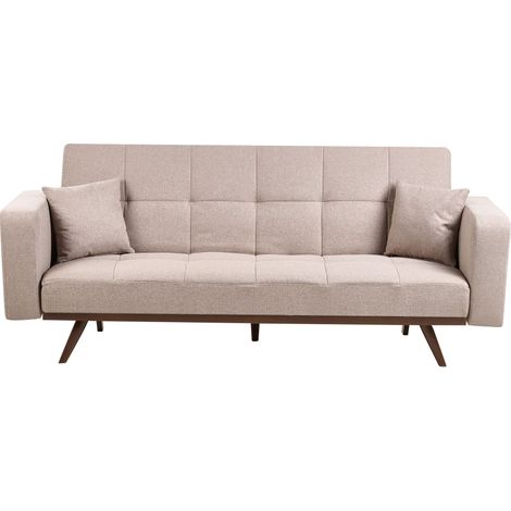 Sofa Bed Light Brown Polyester Upholstery Tufted 3 Seater Iron Legs Track Armrests Traditional Style Living Room HJULBY (1/5)
