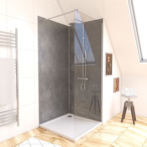 Pack di 2 Pannelli Murali Pietra Silver Grey 90x210 cm con Profili Cromati - STONE'IT