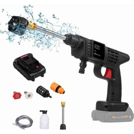 Hidrolavadora de alta presión a batería, hasta 870 PSI, portátil e inalámbrica, con accesorios, boquilla multifunción 6 en 1, ideal para automóviles, hogar y jardín -Crezuo