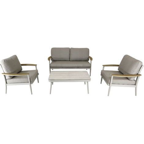Salon bas de jardin - Proloisirs - Manon - Creme - Set 4 pieces (Canapé + fauteuils + table) - Aluminium époxy - Coussins