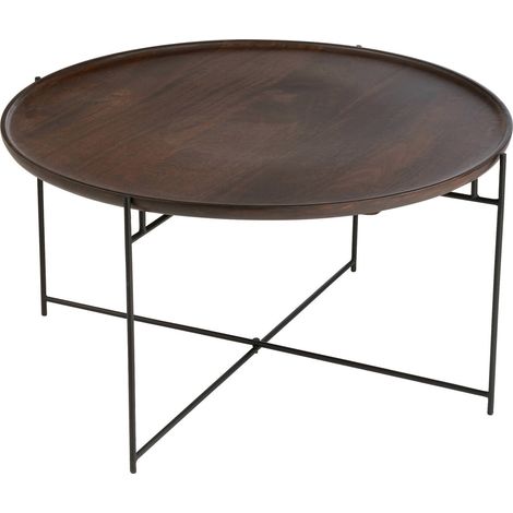 Table basse ronde bois de manguier et fer marron noir élégance - Marron foncé et noir profond (1/4)