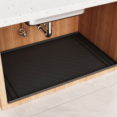Tapis d'évier noir, 71 cm x 56 cm, 1 pièce, en silicone, résistant aux taches et imperméable, pour meuble/plateau de salle de bain.