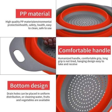 Passoire de Cuisine Pliable Lot 2 Tailles, Panier Fruits Portable 20/24cm Économiseur d'Espace, Nettoyage Facile Vert (1/4)