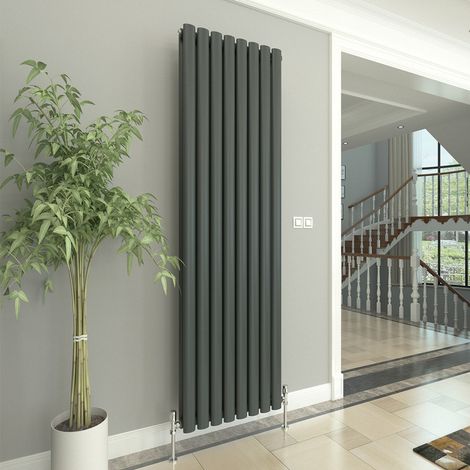 T&K Vertical Anthracite Double Radiator Oval Column Designer 1800x472mm Modern Central Heating Rads (1/5)