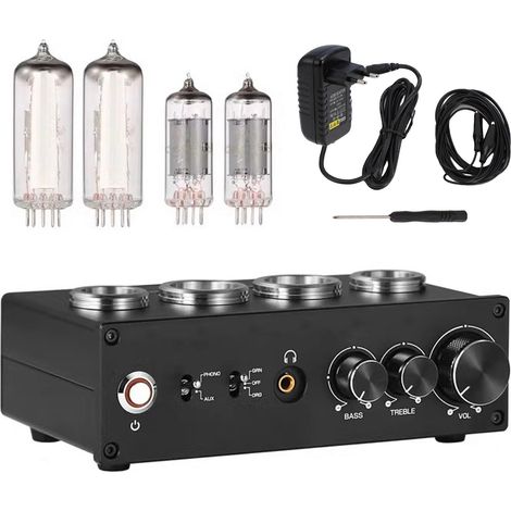 Préampli phono tube électronique jack 3,5mm – Contrôle aigus basses stéréo platine vinyle MM MC maison HiFi EU 100-240V (1/5)