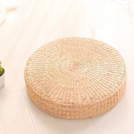 Coussin futon, tapis de sol, tapis rond en paille tissée, coussin de sol respirant, 44 × 5 cm. (1/5)