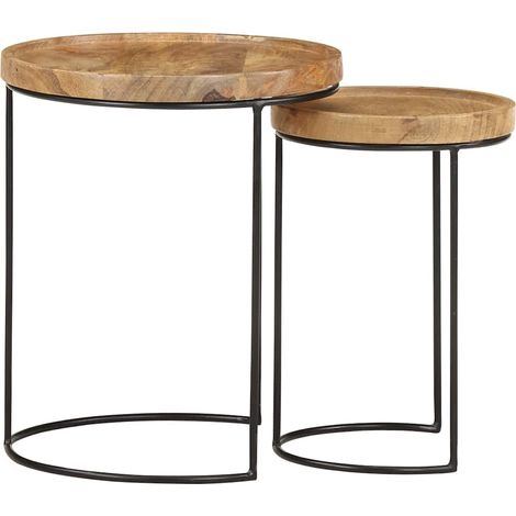 Maison Exclusive - Ensemble de table basse 2 pcs bois de manguier massif et acier (1/5)