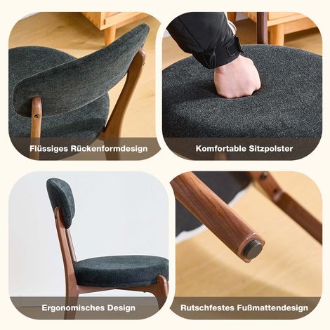 Lot de 4 chaises de salle à manger tissu lin rembourré confortable. Style moderne médiéval adapté cuisine et salon. (1/5)