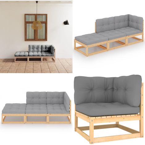 3-tlg. Garten-Lounge-Set mit Kissen Massivholz Kiefer - Garten Lounge Set - Kiefernholzmöbel - Outdoor Möbel - Gartenmöbel - Loungemöbel - Home & Living (1/5)