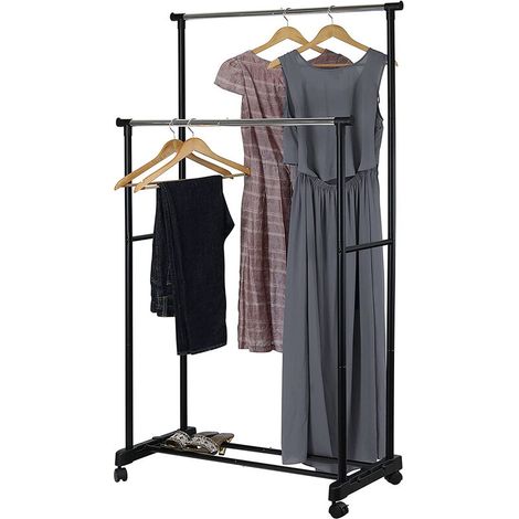 Double Barre Porte-manteau, Rangement Vêtement, Capacité de Charge 90 kg,noir (1/5)