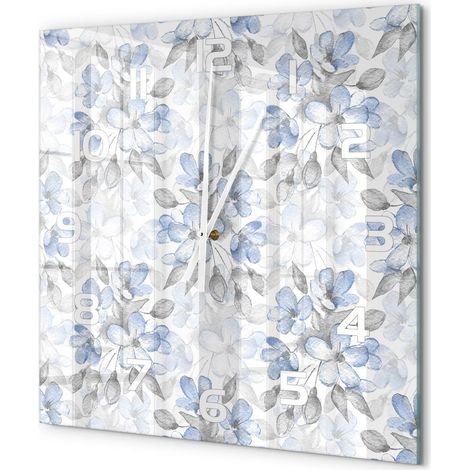 Grande Horloge Murale Carrée Style Contemporain Verre Silencieuse Salon Cuisine Fleurs délicates 60x60 cm (1/5)