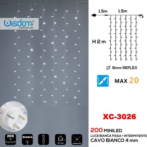 Trade Shop - WEIHNACHTSLICHTVORHANG 200LED FESTES WEISSES LICHT + BLINKENDES WEISSES LICHT XC-3026 -
