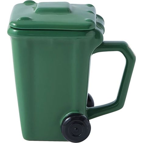 Mug 3D en céramique en forme de poubelle avec poignée et roulettes - Mug poubelle de recyclage - Idéal au quotidien pour hommes, femmes, filles et garçons (1/4)