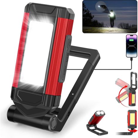 Lampes LED Rechargeables, Baladeuses LED pour Mécaniciens avec Support Pivotant et Crochet pliant, Lampe de Poche COB avec Aimant pour Auto, Atelier, Camping et Urgences-Cadeau Homme (1 Pièce) [Classe (1/5)