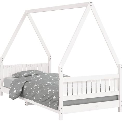 Lit simple Cadre de lit pour enfants blanc 90x200 cm bois de pin massif (1/5)