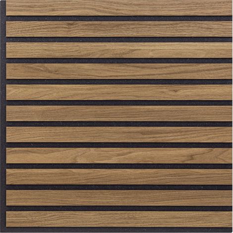 Set di Cinque Pannelli Decorativi Murali, Fonoassorbenti a Listelli Lineari in Legno, Noce Asia, 55x55 p1,1 cm - Hoogapanel (1/5)