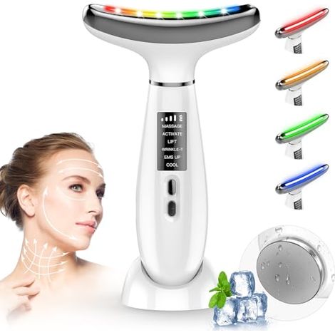 Appareil de lifting du visage avec 6 modes, température 45 °C Gua Sha électrique pour lutter contre le vieillissement, raffermir et tonifier la peau relâchée (mode LED 4 couleurs - blanc)