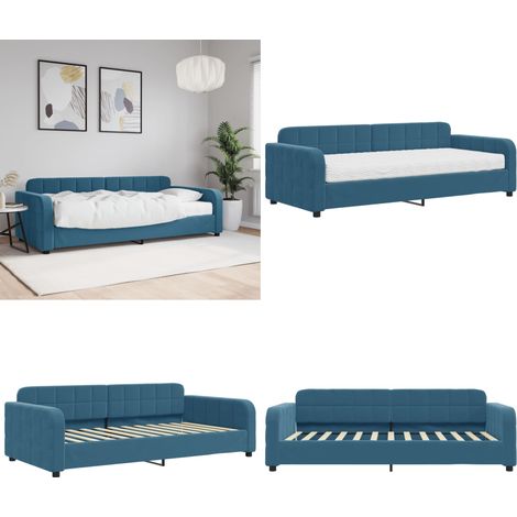 vidaXL Tagesbett mit Matratze Blau 90x200 cm Samt (1/5)