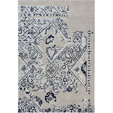 Tapis kilim fait à la main en coton 155x230 gris et bleu rectangle