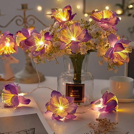 Fibre Optique Guirlande de Fleurs, Guirlande Lumineuse LED Fée Électrique pour Intérieur et Extérieur, Mariage, Noël, Jardin, Décoration de Fête (Violet, 19.6 pi 40 LED)