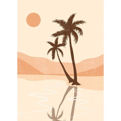 Tableau sur toile illustration palmiers 65x97 cm - Impression sur Toile Murale Décorative - Image imprimée en HD sur Toile - Toile sur Châssis en Bois FSC - Fabriqué en France (1/5)