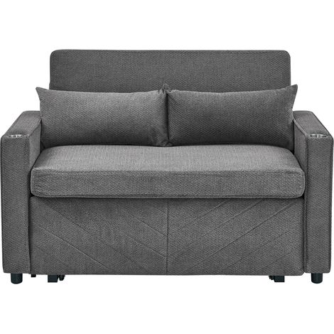 Sofá cama 2 plazas 3 en 1 gris oscuro de tela y madera con sistema deslizante y USB (1/5)