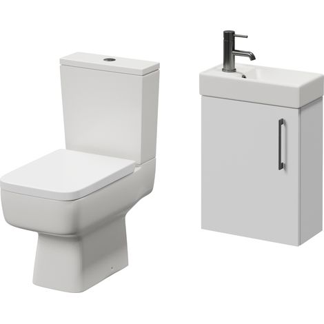 Napoli Cube Gloss White 400mm Single Door Wall Mounted Vanity Unit and Toilet Suite with Align Basin - 400mm - Gunmetal Grey 160mm Handle