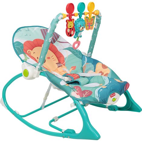 2 en 1 Transat à bascule pour bébé / Balançoire pour bébé, chaise avec vibrations apaisantes et arche de jeu amovible, Bleu