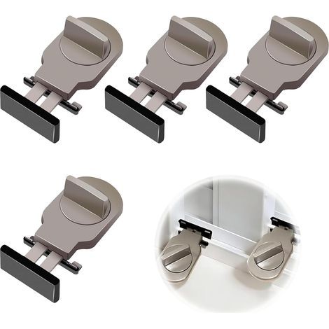 4 PCS Adjustable Stopper Lock, Sliding Bay Lock, Security Window Lock, No Drill, Adjustable Sliding Window Security Locks, for Sliding Doors and Windows (Brown) (1/5)