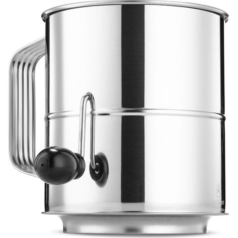 Tamizador de harina de acero inoxidable de 8 tazas con manivela giratoria, tamizador de azúcar con 16 mallas finas, tamizador de harina resistente a la corrosión. (1/5)