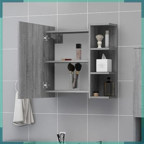 826352 Armoire à miroir de salle de bain Sonoma gris 62,5x20,5x64 cm (1/5)