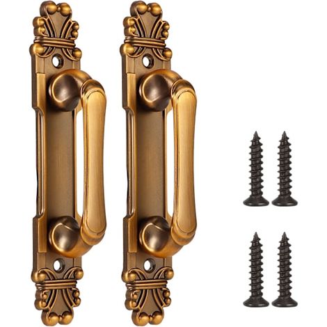 Lot de 2 poignées de porte vintage en alliage de zinc (style européen) — Adaptées pour placards, armoires, etc. (Accessoires inclus) (1/5)