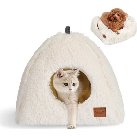1 Niche pour chat, Dôme auto-chauffant, Coussin lavable, Lit pliable 2 en 1, Pour petits chiens
