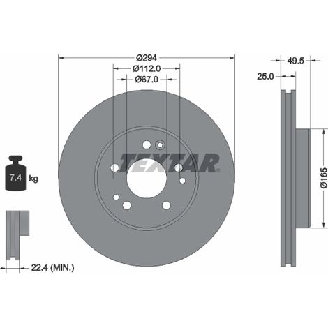 Lot de 2 Disques de frein Textar 92060000 MERCEDES-BENZ 1244212412 A1244212412