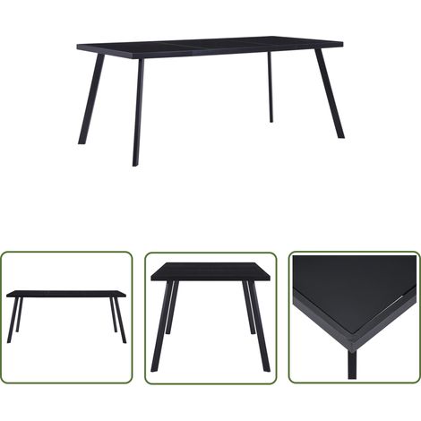 The Living Store Table à manger Noir 160x80x75 cm Verre trempé - Table À Manger - Table Noire - Table Industrielle - Table En Verre Trempé - Table En Acier (1/5)