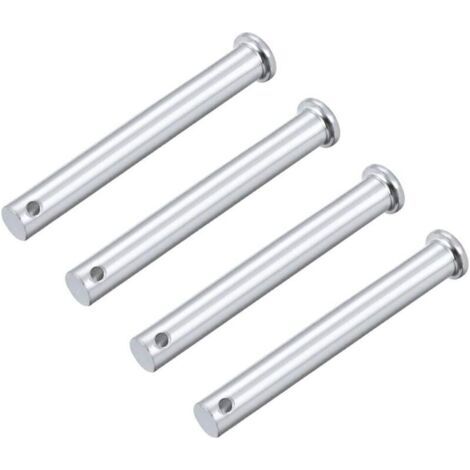 sourcing map Trou Unique Chape Broches 10mm x 80mm Tête Plate Tête Zingage Solide Acier Axe Charnière 4Pcs