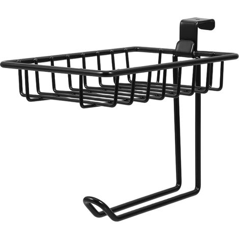 Porte-papier toilette, fer, noir, sans perçage, avec étagère (1/5)