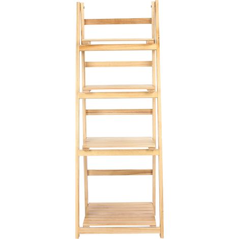 Étagère de rangement à 4 niveaux en bois, support mural pour plantes, livres et décoration, couleur bois naturel. (1/5)