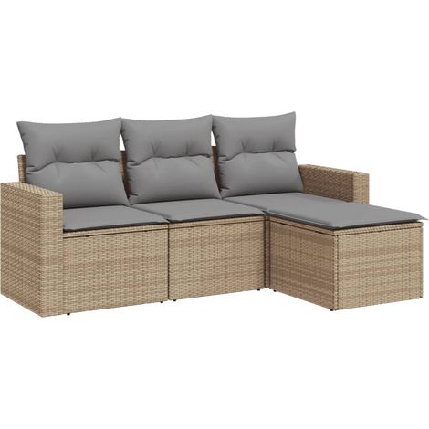 Set Divano da Giardino 4 pz Salotto da Giardino con Cuscini Beige in Polyrattan (1/5)
