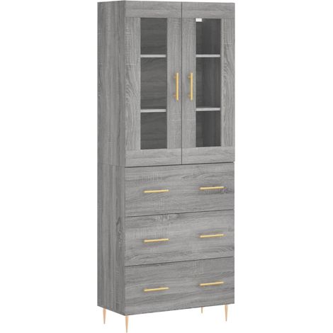 Buffet bahut commode armoire meuble de rangement organisateur cuisine salle de séjour salon haut sonoma 69,5 x 34 x 180 cm bois d'ingénierie gris
