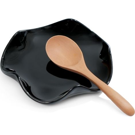Repose Cuillère Cuisine en Céramique,Support pour Ustensiles de Cuisine,Porte-Cuillère pour Spatules,Pinces,Cuillères à Café ou Ustensiles,Cuisinière et Comptoir,Lavable au lave-vaisselle (noir, 13cm) (1/5)