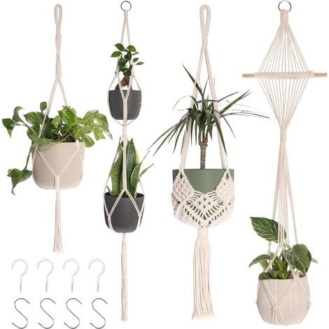 4 Makramee-Pflanzenampeln, handgewebt, Dekoration für Haus und Garten. (1/5)
