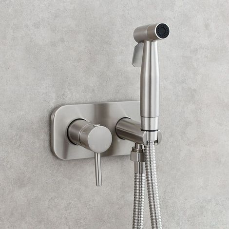 Kit Douchette WC,Toilette Bidet Spray, Bidet Pulvérisateur de Douche Kit en Laiton Kit Mitigeur Douchette à Main Mural argent (1/5)