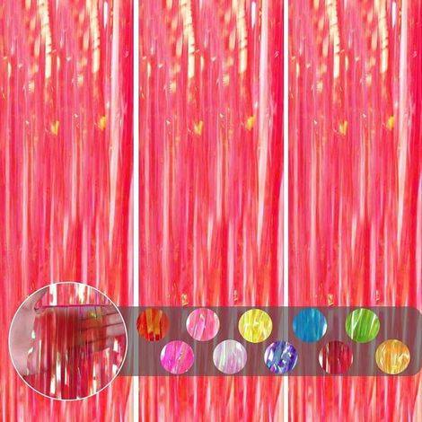 3 pièces Rideau Métallique Frange Holographique Rouge, 1mx2m Scintillants Foil Rideau Shimmer Holographique Rouge RIDEAU (1/5)