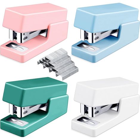 Stapler Mini - 4 Pièces - ABS - Pour Bureau École Maison - 4 Boîtes d'agrafes Incluses - Couleurs Assorties (1/5)